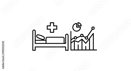 Healthcare patient data analysis with medical chart and bed icon