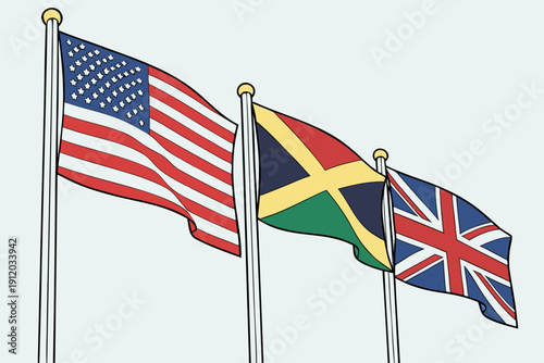 Collection of international flags representing all UN member nations, floating in the breeze, symbolizing global unity, cooperation, and peaceful collaboration.