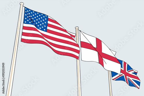 Flagpoles with flags of all countries in the United Nations, waving together. Symbol of global unity, diplomacy, and peace.