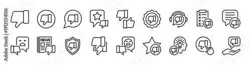 Dislike button icon set. Thumb down sign and symbol. Contains feedback, review, satisfaction, support, evaluation, comment, news, security, rating, idea, decision, badge - vector illustration