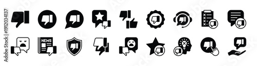 Dislike button icon vector set. Thumb down sign and symbol. Contains feedback, review, satisfaction, support, evaluation, comment, news, security, rating, idea, decision, badge - illustration