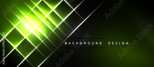 Abstract green light lines create dynamic geometric pattern. Dark background enhances vibrant glow, modern design element.