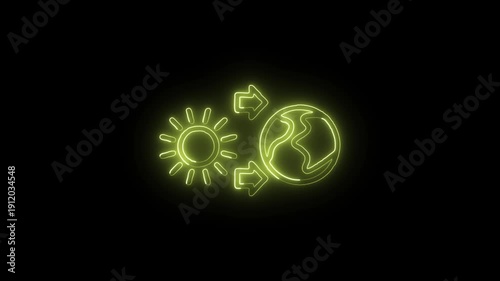 Glowing Neon World Icon Isolated on Black Background. HD Video Motion Graphic Animation