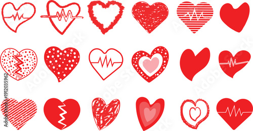 symbol heart set of icons abstract hearts love and holiday valentine's day february 14. vector