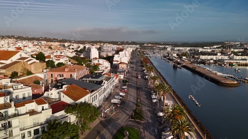 Aerial Panorama of Bensafrim River and Lagos City Promenade in Algarve Portugal