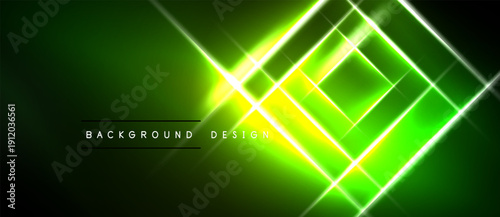 Bright neon lines intersect, creating geometric patterns. Vivid green dominates dark background. Text reads background design.