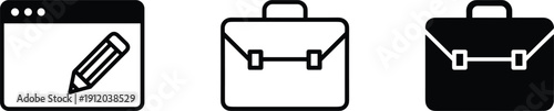 Web design interface and briefcase icons in solid and outline vector style business collection