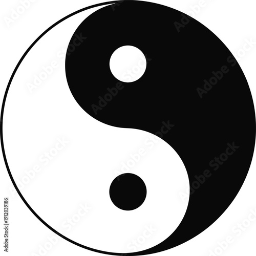 Yin Yang Symbol Illustration Representing Balance, Harmony, Duality, Taoism Philosophy, Zen Spiritual Concept, Black and White Minimal Icon, Isolated Design, Meditation Culture Energy Circle