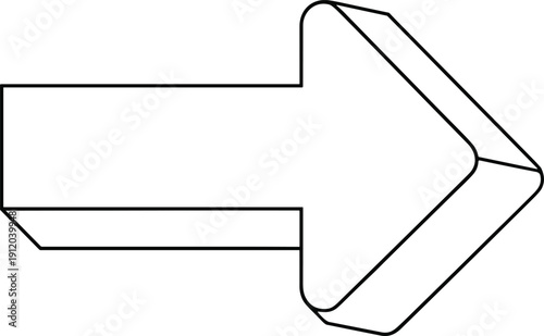 Three Dimensional White Arrow Outlined in Black Pointing Right for Navigation Digital Interface Progress Direction Next Step and Business Growth