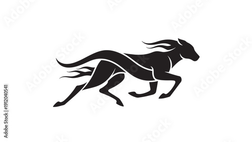 Running Bull Silhouette Illustration on White Background, Dynamic Animal Art