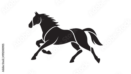 Black and white galloping horse silhouette vector art dynamic motion speed freedom minimalist design