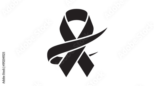 Black Awareness Ribbon Symbol on White Background, Support and Solidarity Gesture