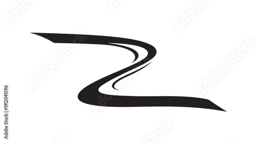 Black Ribbon Shaped Element Twisting on White Background, Elegant Design Element