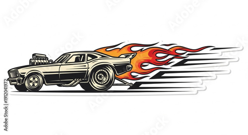 Vintage Muscle Car Racing Flames.
