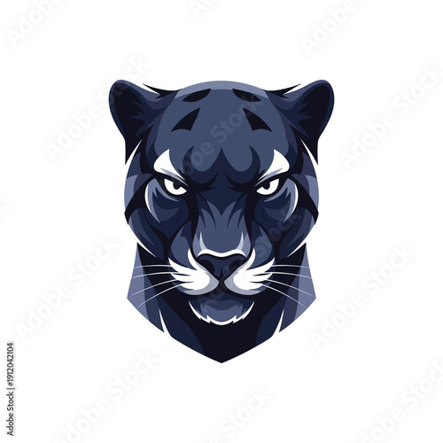 Fierce panther head mascot logo, dark wild cat with intense gaze, sports team emblem
