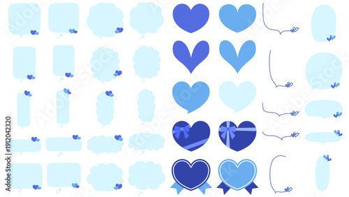 Blue and Light Blue Heart Speech Bubble Set – Hand Drawn Comic Style Vector for White Day and Father’s Day