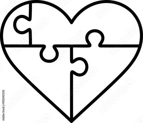 Heart shape composed of interlocking puzzle pieces, symbolizing connection, unity, and finding the perfect match in love.