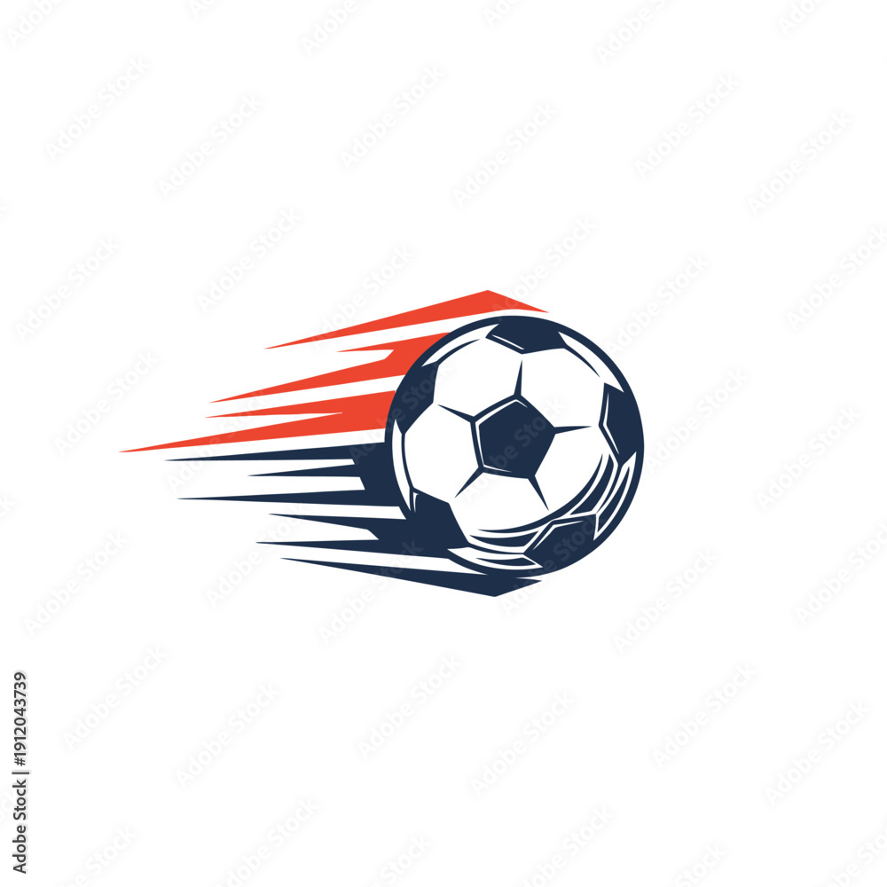 Naklejka premium Flying soccer ball with speed trails. Fast football game icon for sports tournament