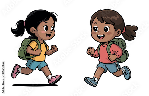 Cute School Children Running Fast Vector Character Design Illustration EPS 10