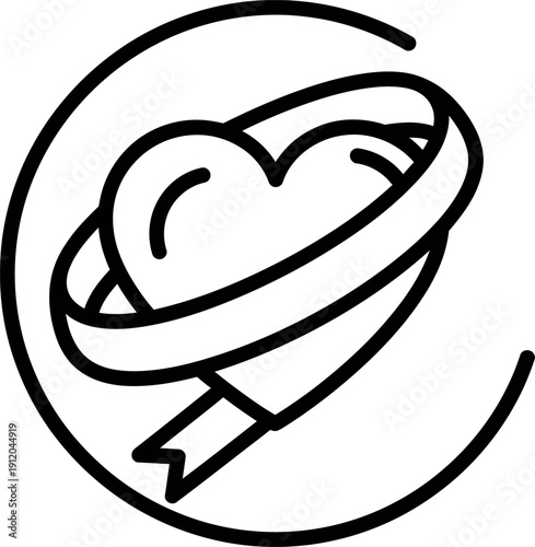 A heart inside a circular frame, wrapped by a ribbon, suggesting protection, enduring love, and a cherished connection.