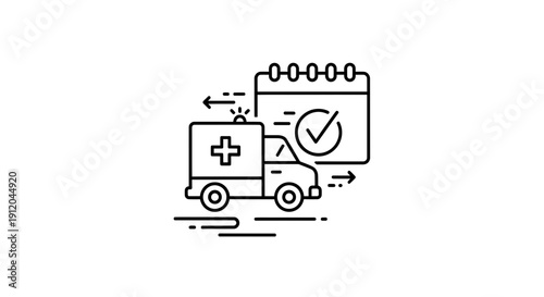 Ambulance Emergency Medical Service Icon with Calendar Schedule and Check Mark