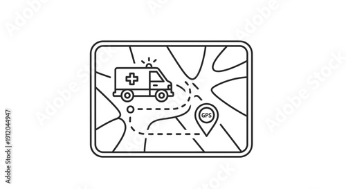 Ambulance on map with GPS route, healthcare emergency transport concept