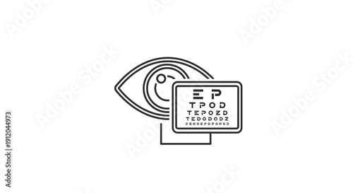 Eye Exam Line Art Icon: Vision Test Chart and Human Eye Symbol