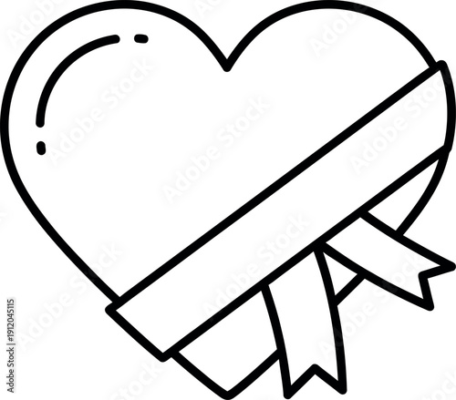 Heart shape embraced by a diagonal ribbon, creating a bold and simple graphic element perfect for conveying love, passion, and commitment.