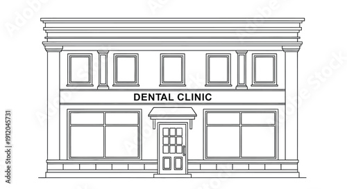 Line drawing of a dental clinic building facade with a classic design
