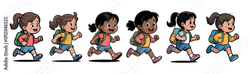 Cute cartoon school boy walking animation sprite sheet vector illustration eps 10