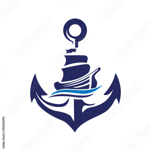 Nautical Anchor and Sailing Ship Illustration