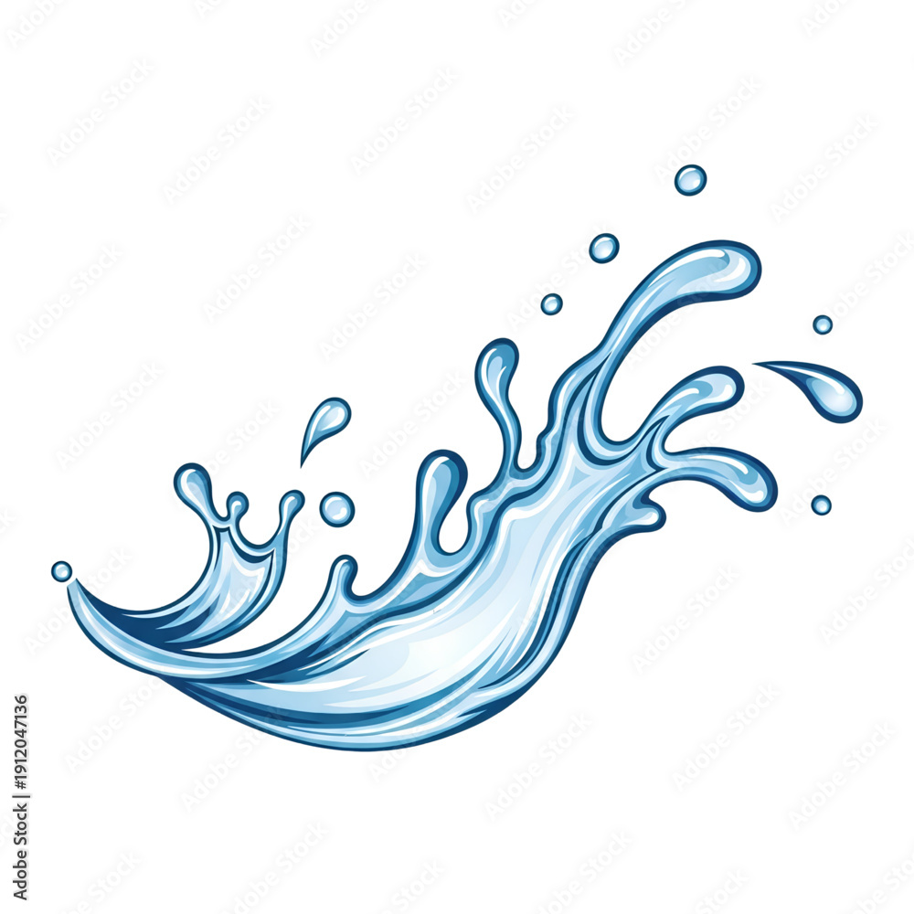 Fototapeta premium Dynamic Blue Water Splash Vector Illustration with Liquid Droplets for Freshness Concept