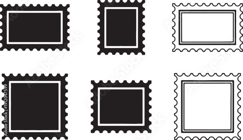 Postage stamp border frames set for vintage mail and photo edges