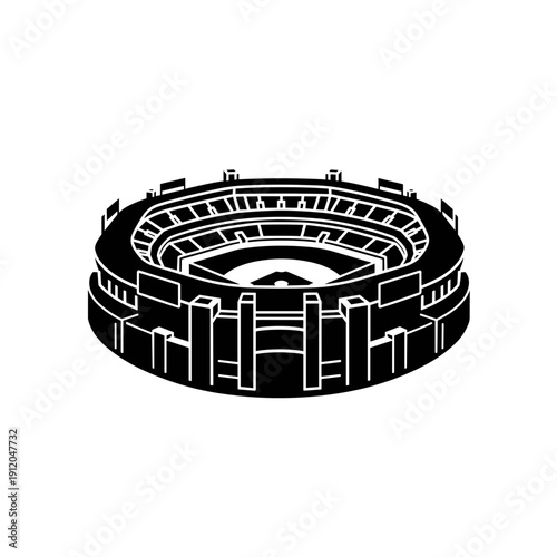 Modern circular stadium building silhouette