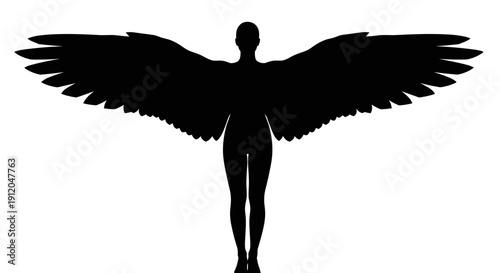 Angel silhouette with wide horizontal spread wings