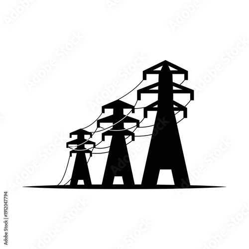 High voltage power line towers silhouette