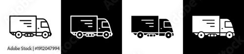 Truck Icon In Flat Version On Black And White Background