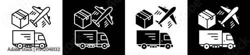 Freight Icon In Flat Version On Black And White Background