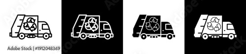 Recycling Truck Icon In Flat Version On Black And White Background