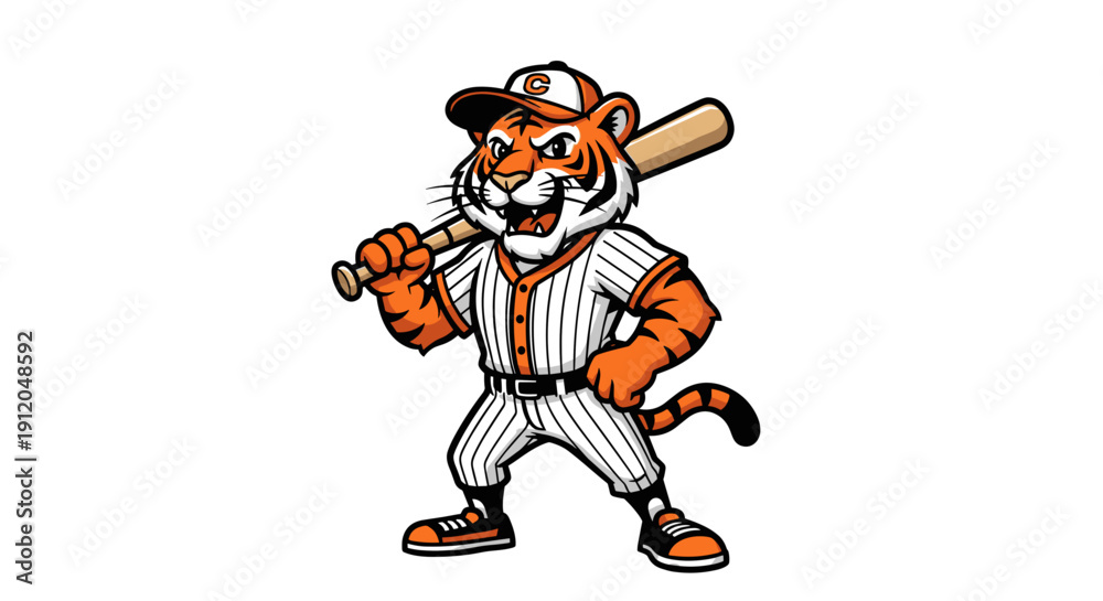 Naklejka premium Cute tiger cub baseball player mascot icon