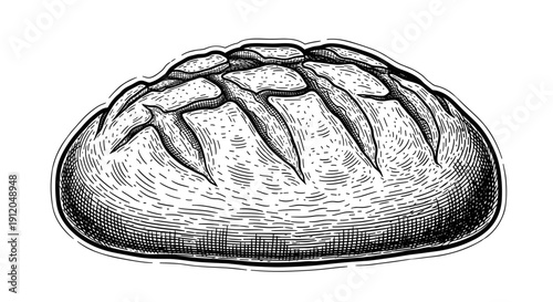 Crusty artisan bread loaf hand drawn sketch