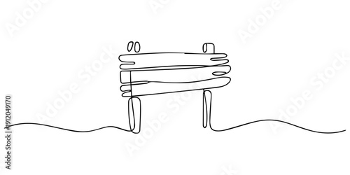 Rustic wooden sign continuous one line drawing, Wooden banner one line sketch. Hand drawn doodle vector illustration isolated on white, wood board continuous one line drawing, cartoon wood board, Old.