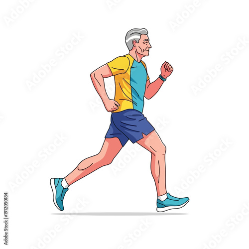 Active Senior Man Running Outdoors, Healthy Lifestyle, Fitness, Exercise, Sport