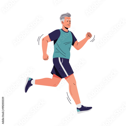Active senior man running outdoors, enjoying healthy lifestyle and fitness