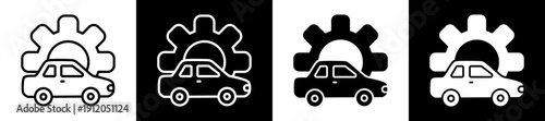 Autonomous Car Icon In Flat Version On Black And White Background
