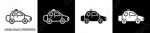 Police Car Icon In Flat Version On Black And White Background