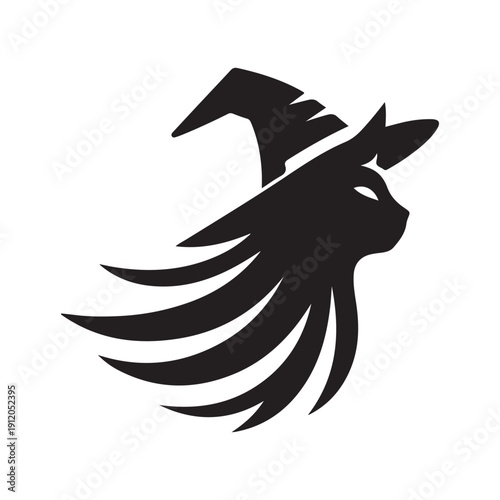 witch cat vector silhouette clip art logo design illustration. abstract witch cat icon set collection