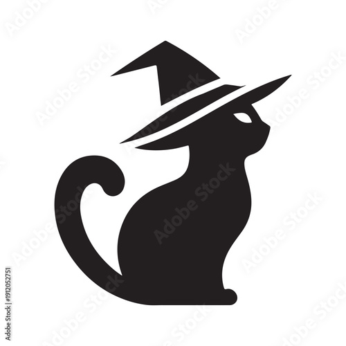 witch cat vector silhouette clip art logo design illustration. abstract witch cat icon set collection