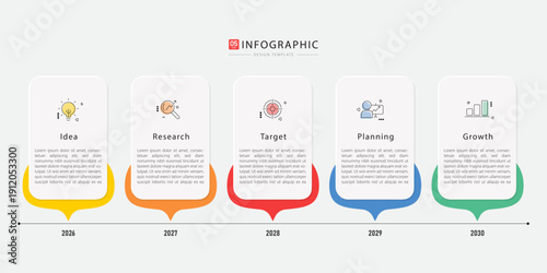 Timeline Creator infographic template. 5 Step timeline journey, calendar Flat simple infographics design template. presentation graph. Business concept with 5 options, gantt vector illustration.