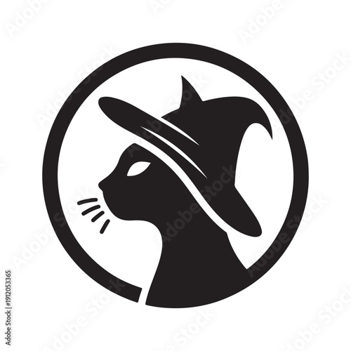 witch cat vector silhouette clip art logo design illustration. abstract witch cat icon set collection